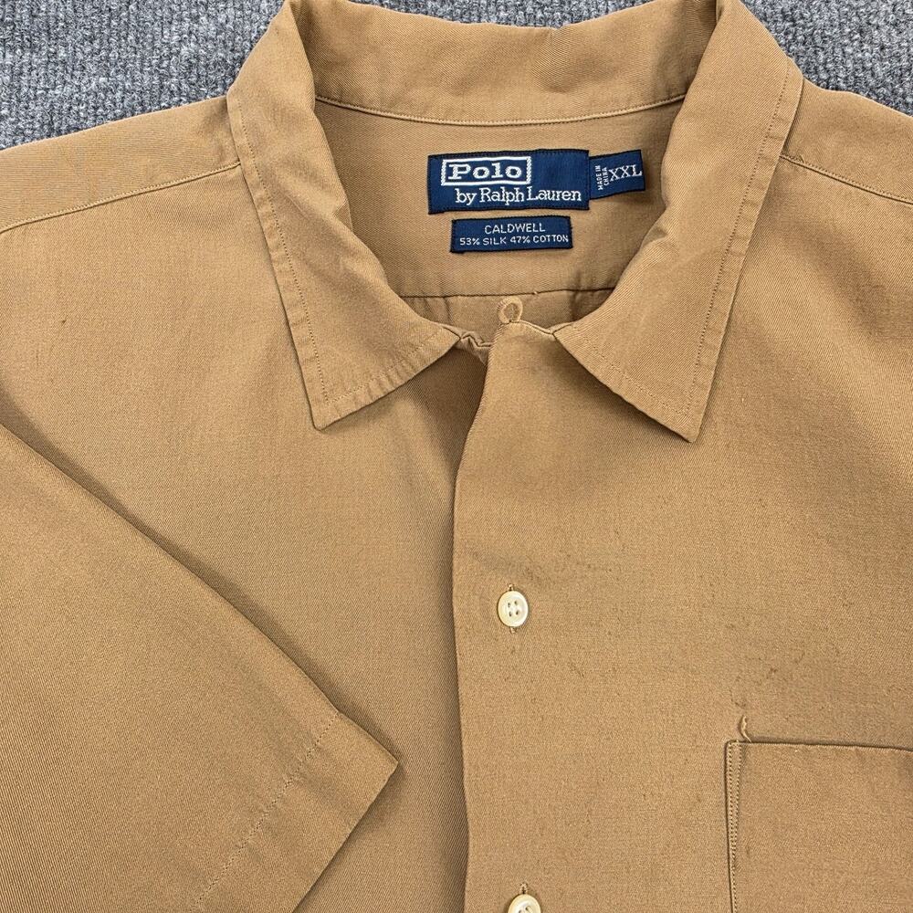 Polo Ralph Lauren Shirt Mens 2XL Brown Caldwell Silk Cotton Short Sleeve Loop Co